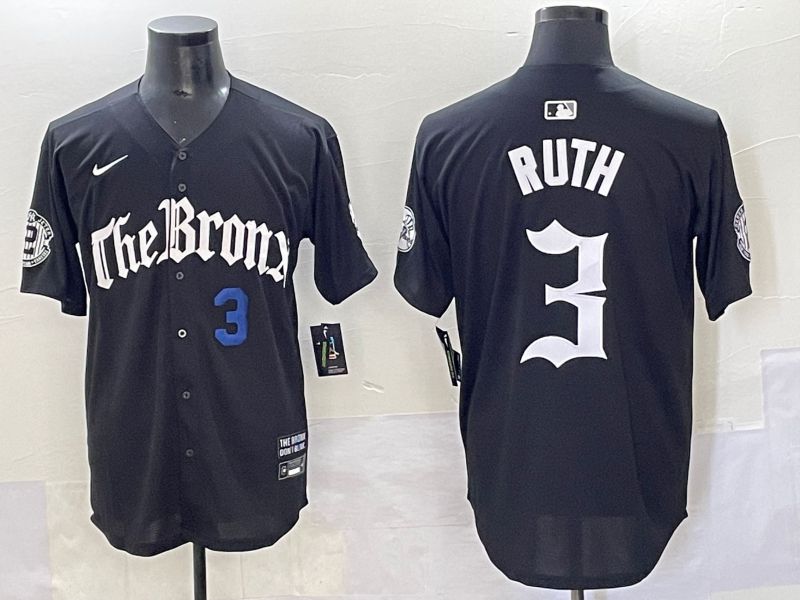 Men 2025 New York Yankees 3 Ruth Black Five generations Joint Name Nike MLB Jersey style 4
